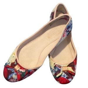 Ted Baker London Floral Bow Ballet Flats Rose Gold Hardware EU 39 US 8.5